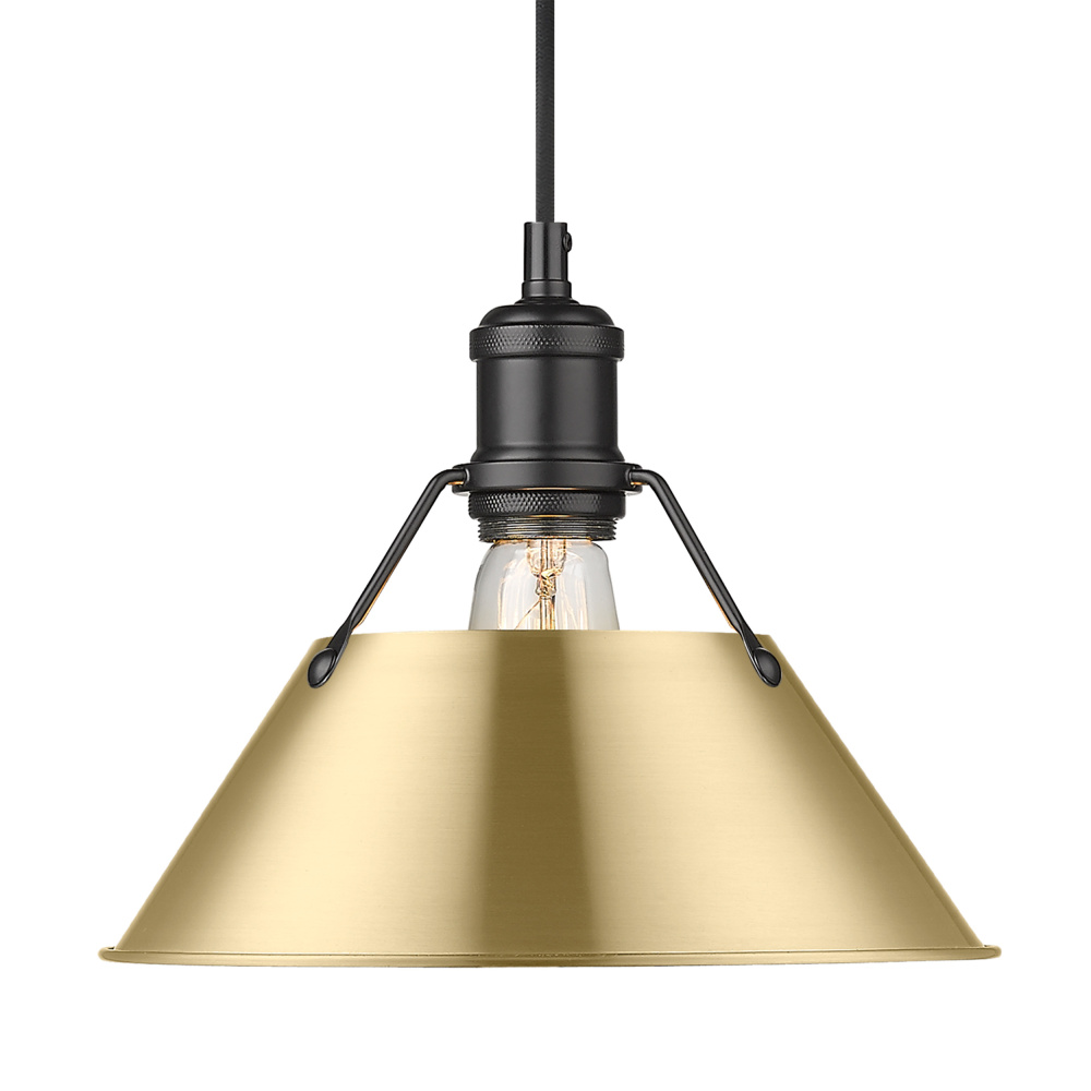Yep by Golden Lighting Orwell 1-light 10in Pendant in Matte Black and Brushed Champagne Brass shade